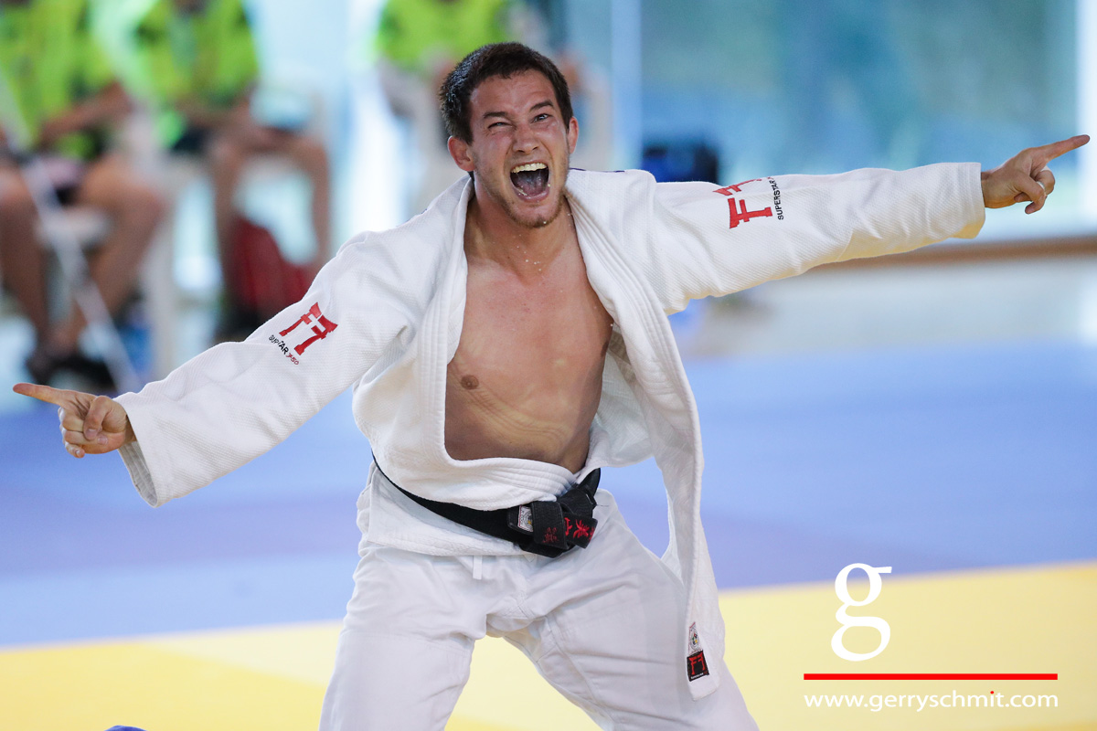 Judoka Tom Schmit of Luxembourg celebrates his Gold Medal win @JPEE 2017